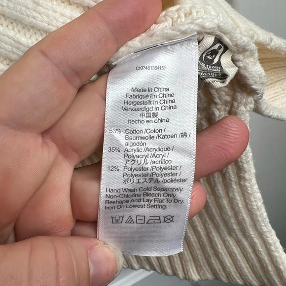 Madewell Women's Ivory Turtleneck Sweater Size L Long Sleeve Boxy Knit Cropped - Picture 12 of 12